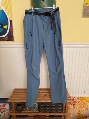 Trr Lightweight Outdoor Hiking Pants With Adjustable Belt & Zip Pockets Blue